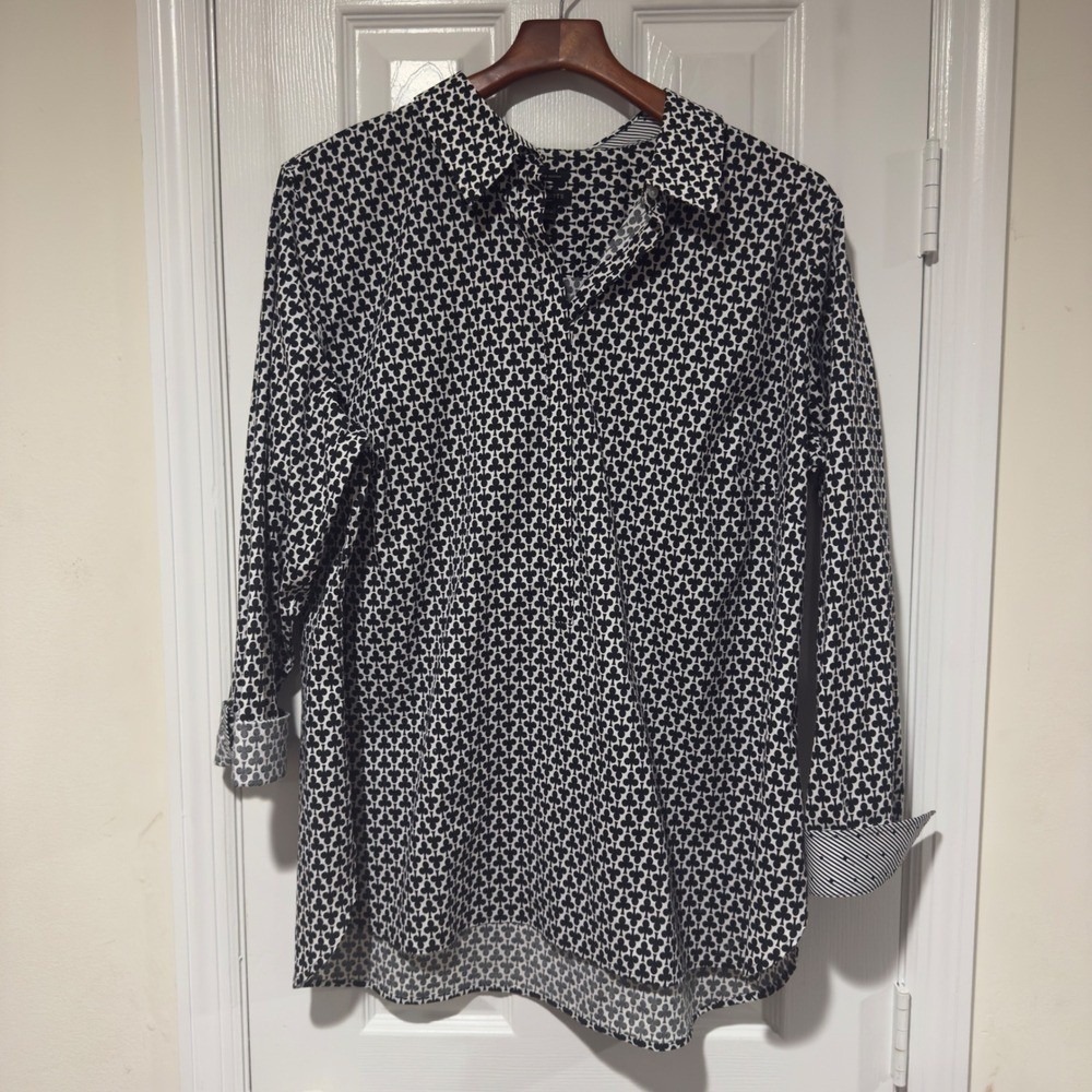Talbots Clover‎ Top Black White Wrinkle Resistant 18W Office Career Blouse 18W